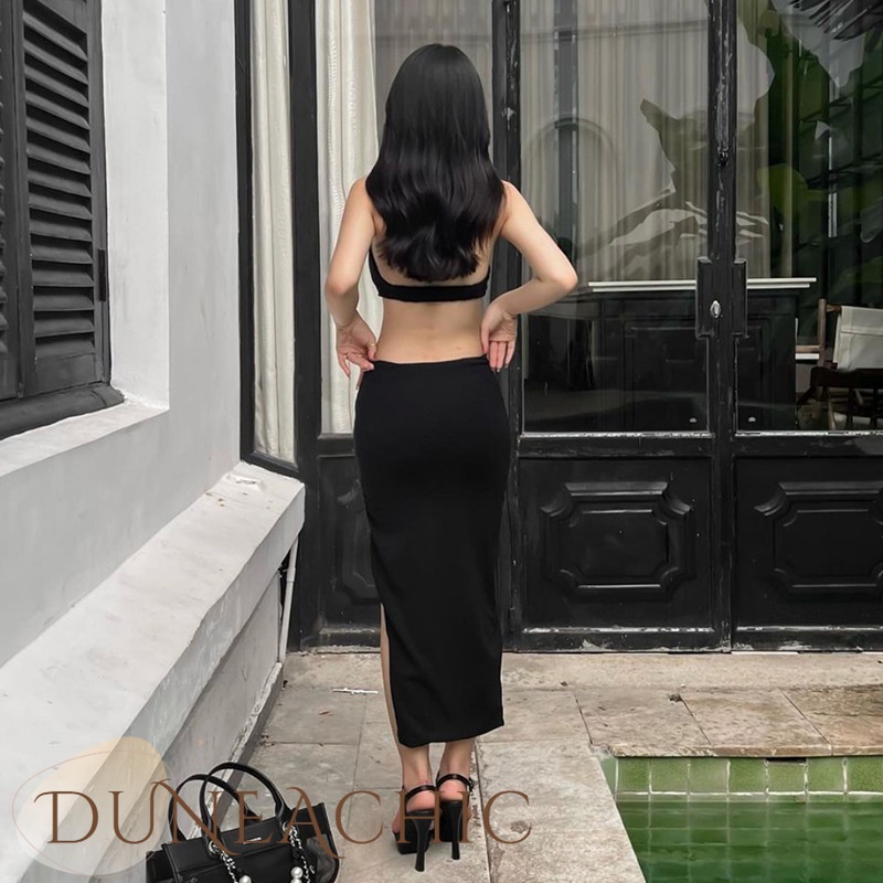 DUNEA Đầm ôm cổ yếm hở lưng gợi cảm thời trang dành cho nữ