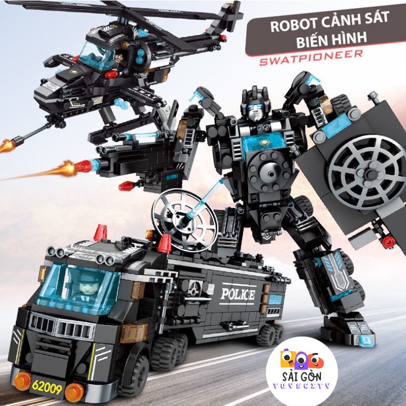 Đồ Chơi Lắp Ráp Kiểu LEGO Mô Hình Cảnh Sát Ưu Tú Swat ROBOT Chiến Đấu/ Máy Bay Trực Thăng/ Xe Chỉ Huy Với 820 PCS