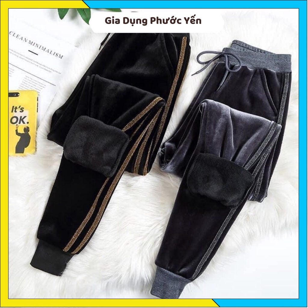 QUẦN GIỮ NHIỆT LÔNG NHUNG BO GẤU KẺ SỌC