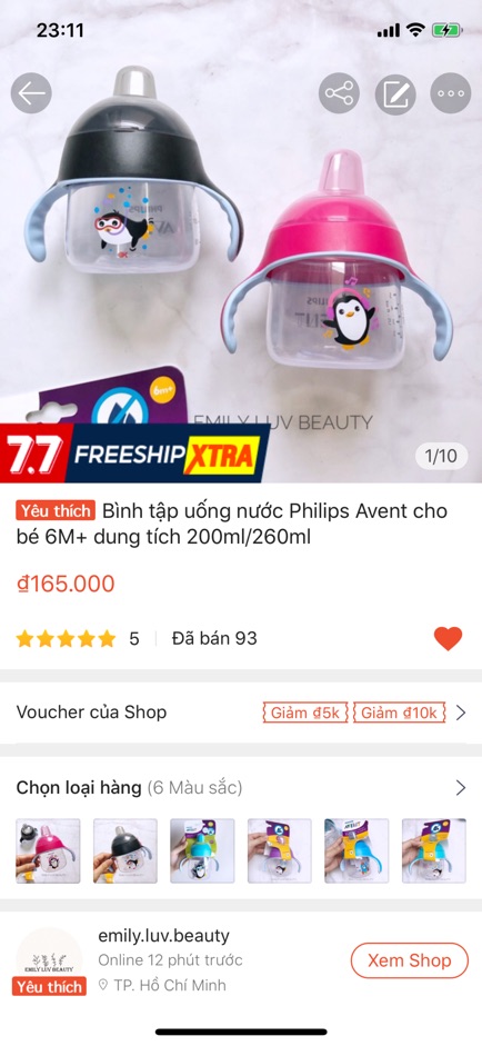 Bình tập uống nước Philips Avent cho bé 6M+ dung tích 200ml/260ml