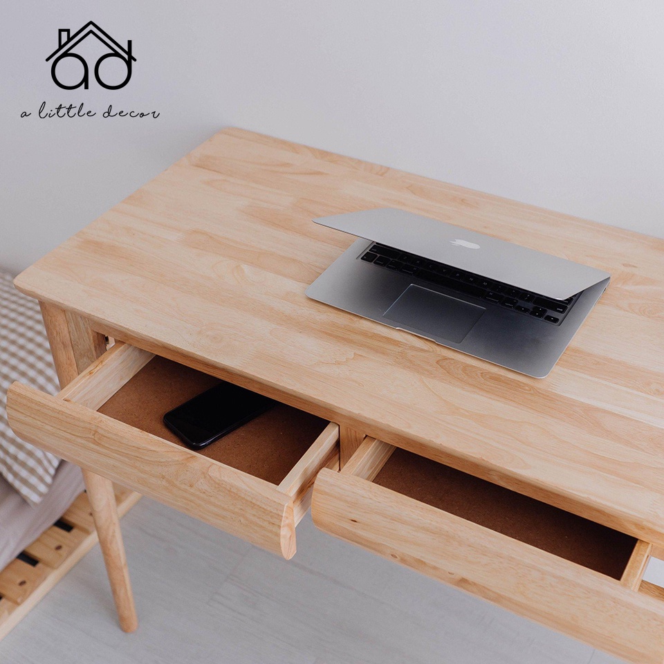 Bàn Làm Việc Gỗ Cao Cấp A Little Decor - Bàn Gỗ 2 Ngăn Kéo Mặt Ngăn Kéo Bo Cong - Bàn Gỗ Tự Nhiên 100% Giá Cực Tốt
