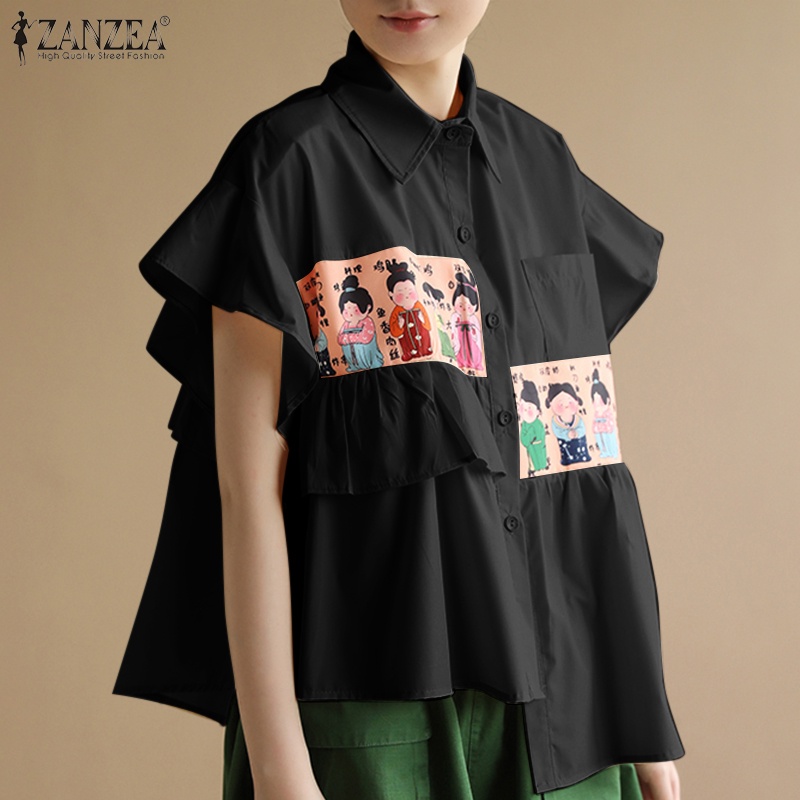 Áo sơ mi ZANZEA cổ bẻ cài nút in họa tiết độc đáo thời trang cho nữ