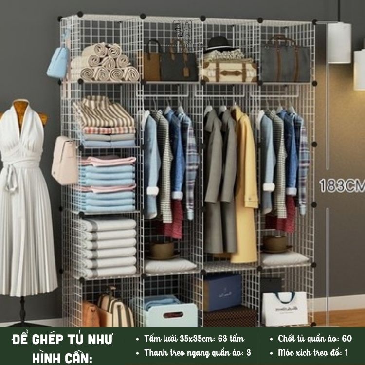 Tấm Lưới Sắt Thép Lắp Ghép Tủ Quần Áo, Giá Sách Kệ Tủ Văn Phòng Cao Cấp