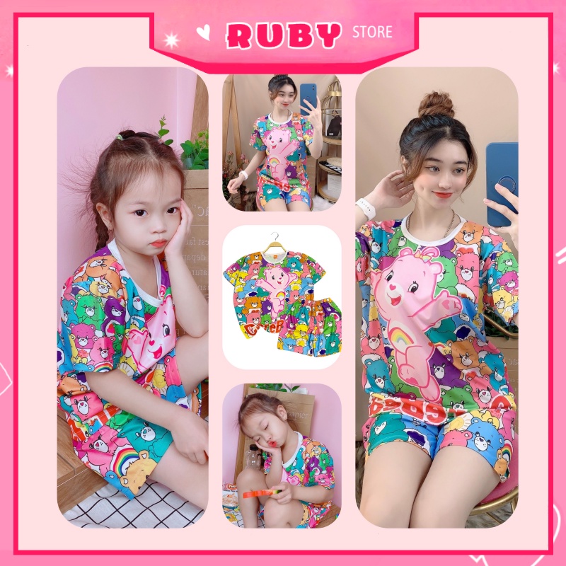 Set bộ Gấu Hồng Unisex Nam Nữ FULL SIZE Dưới 70KG ❤ Đồ bộ mặc nhà mẹ và bé ❤ DBRBD