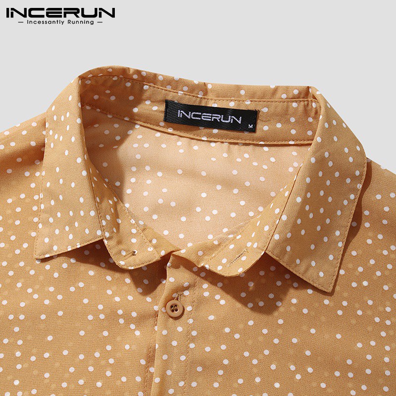 Áo sơ mi nam INCERUN không đều mỏng tay dài mẫu chấm bi vintage