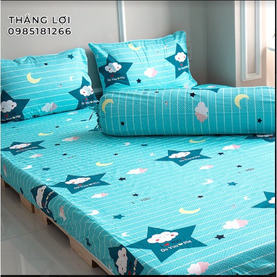 Drap Cotton 100% Thắng Lợi chính hãng Mẫu Sao Xanh Ngọc IN LOGO THẮNG LỢI vệ sinh dễ dàng.