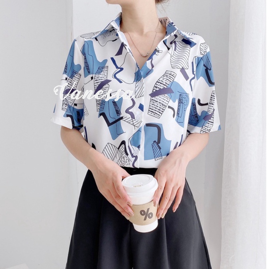 Áo sơ mi nữ unisex form rộng tay lỡ, Sơ mi kiểu Vanessa Stylish, chất liệu Đũi trơn mịn mát, in hình Ô Xanh Trắng SMH.41