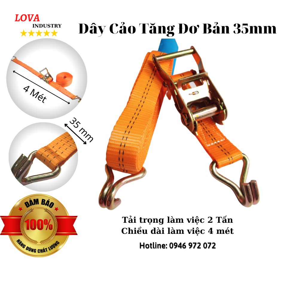 Dây Cảo Chằng Hàng Tăng Đơ 35mm x 4 Mét Có Móc J Tải 2000kg (2 tấn)