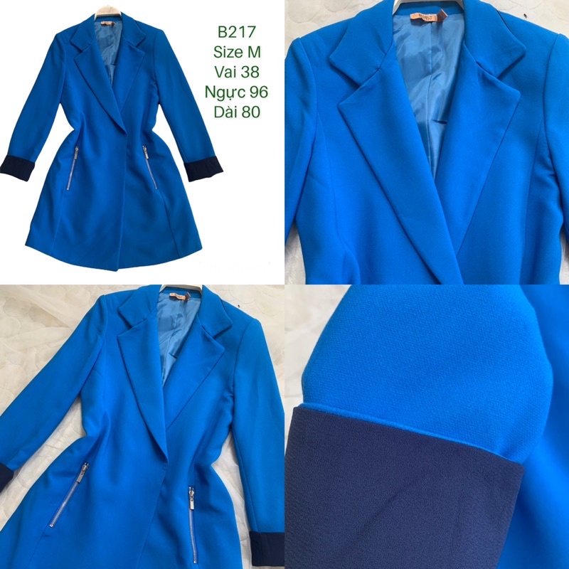 Áo blazer nữ B217 dáng dài xanh coban 2hand Hàn si tuyển ảnh thật