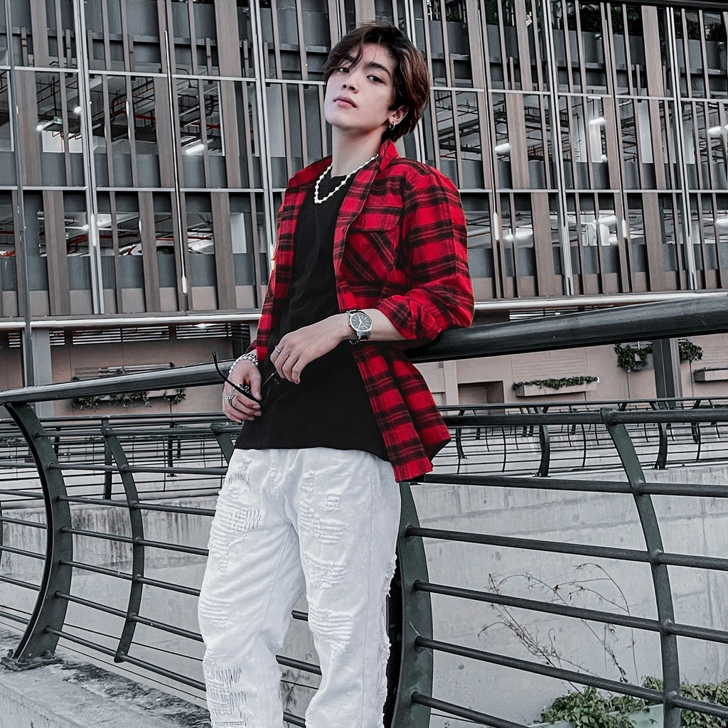 Áo Sơ Mi Flannel Màu Đỏ Sọc Xanh