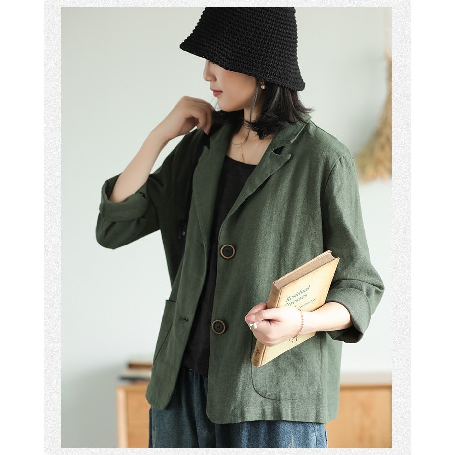 Áo vest Blazer Linen nữ 1 lớp, chất vải linen mềm mại, thời trang thu đông. | BigBuy360 - bigbuy360.vn