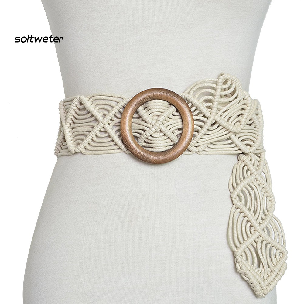 Thắt Lưng Da Khóa Gỗ Tròn Phong Cách Cổ Điển Cho Nữ