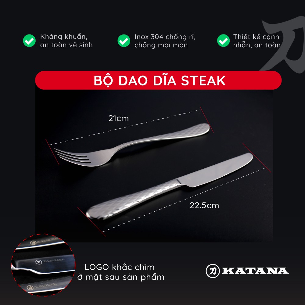 Bộ dao và dĩa beefsteak inox pha lê KATANA Crystal VTK384 8 món