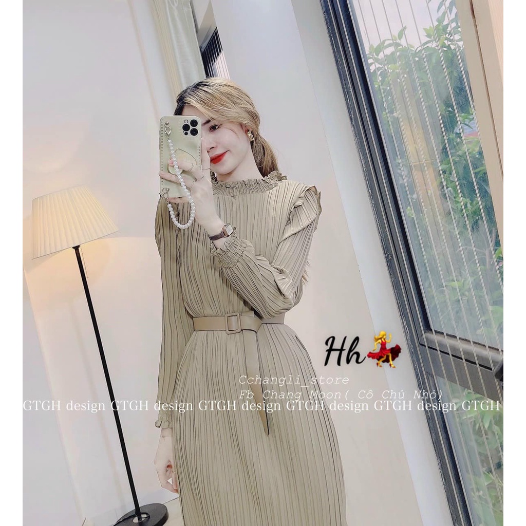 Váy ly bo cổ, tay kèm đai xinh (kèm ảnh thật,video) | BigBuy360 - bigbuy360.vn