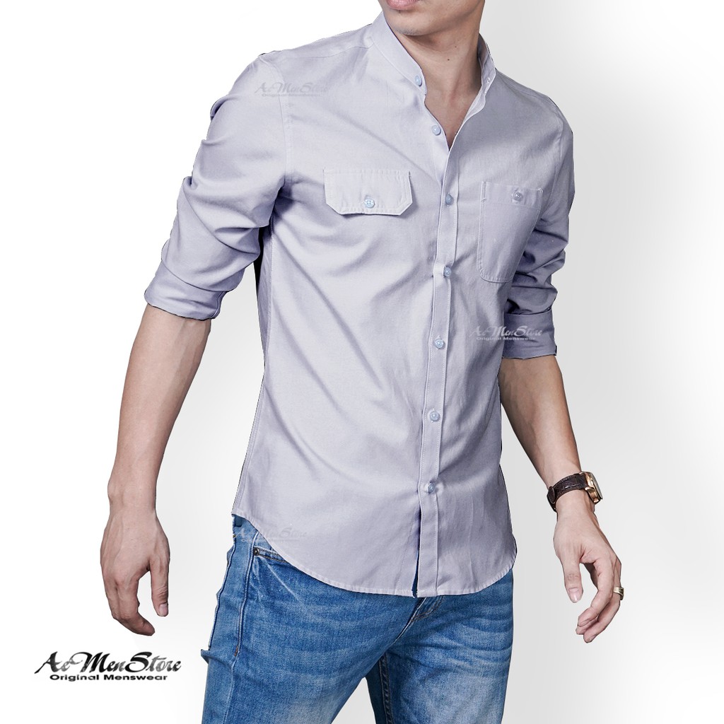 Áo Sơ Mi Nam Dài Tay Cổ Trụ Cổ Tàu Oxford Form Fitted Musland SMML2020401