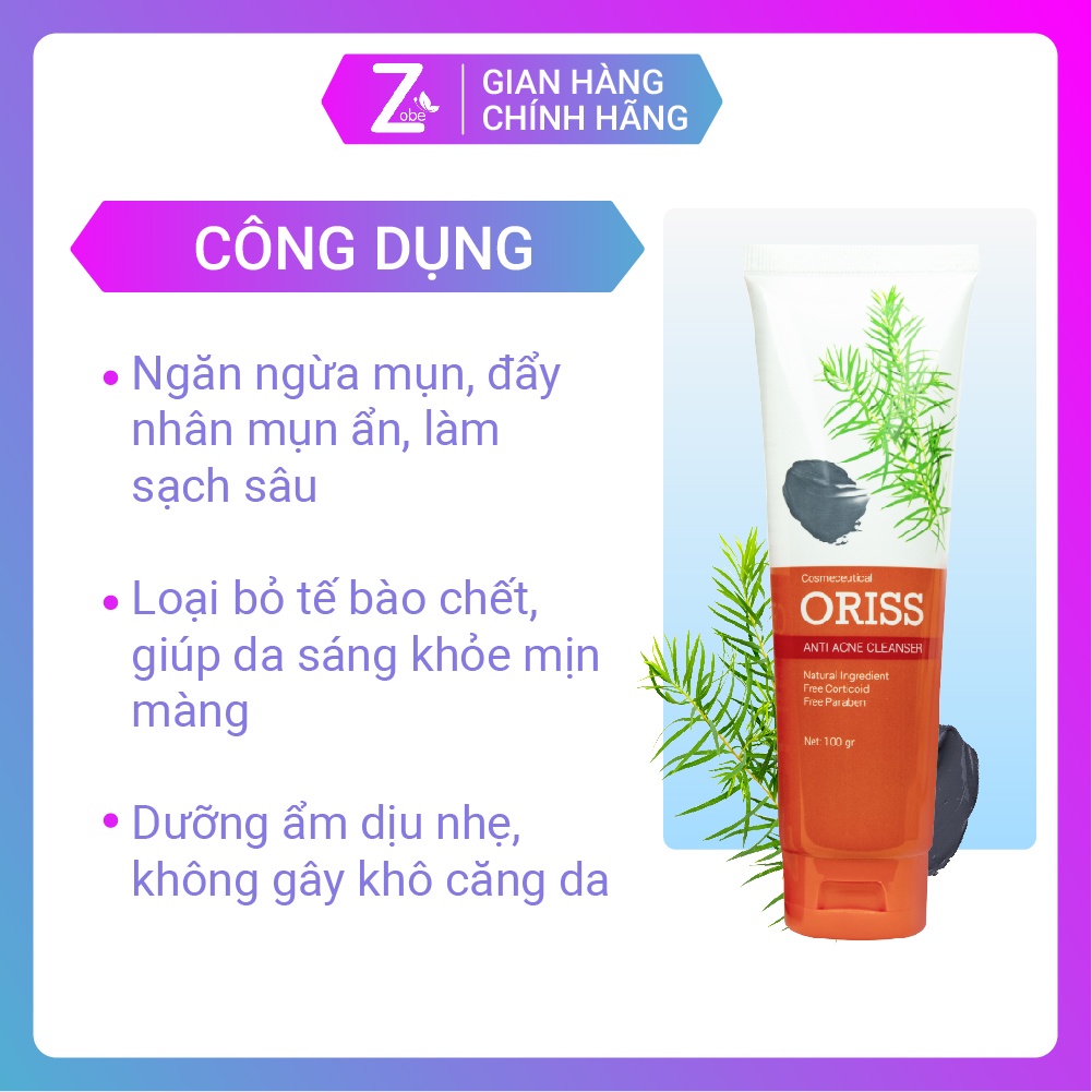 Combo Ngừa Mụn Mờ Thâm Oriss - Sữa Rửa Mặt Ngừa Mụn Oriss 100g + Serum ngăn ngừa mụn Oriss 10ml