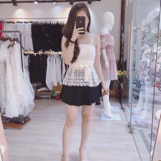 Full set áo ren 2 dây ren và chân váy xoè hàng xưởng vải QC chất đẹp