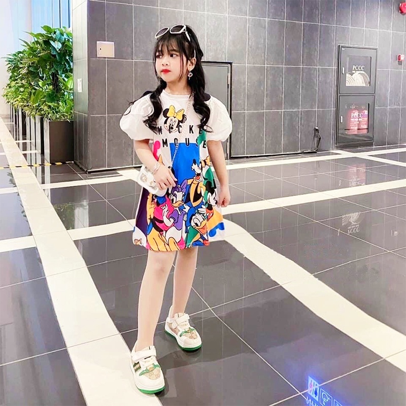 Đầm cho bé gái, Váy hoạt hình 3D cho bé 10-24kg thiết kế tay bồng dáng xòe siêu xinh Baby-S – SD090