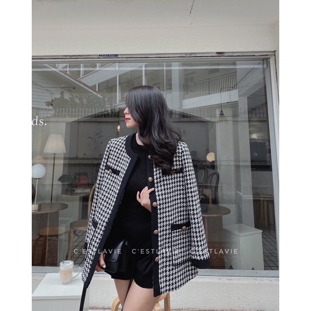 Áo khoác dạ  kẻ ô đen trắng | BigBuy360 - bigbuy360.vn