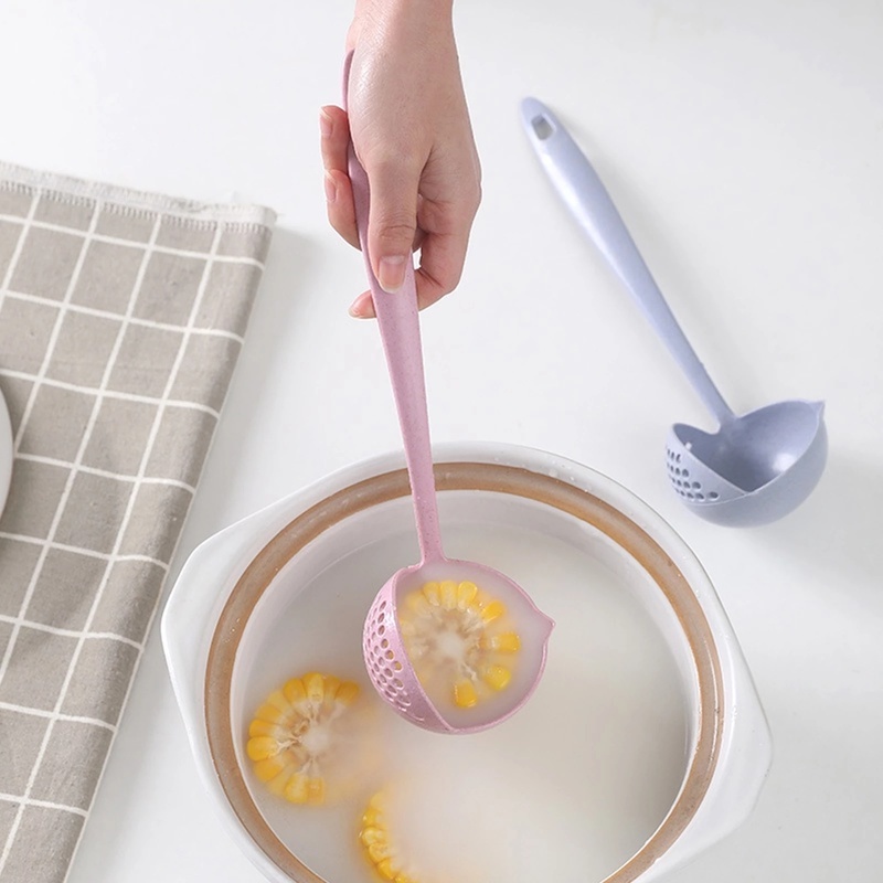 Muỗng Múc Canh Tay Cầm Dài Bằng Sợi Lúa Mì Hai Trong Một Đa Năng Dành Cho Nhà Bếp