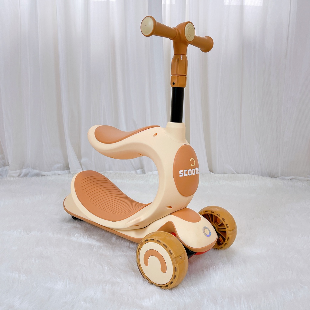 Xe trượt scooter 3 bánh có đèn, xe chòi chân cho bé 808 màu nâu