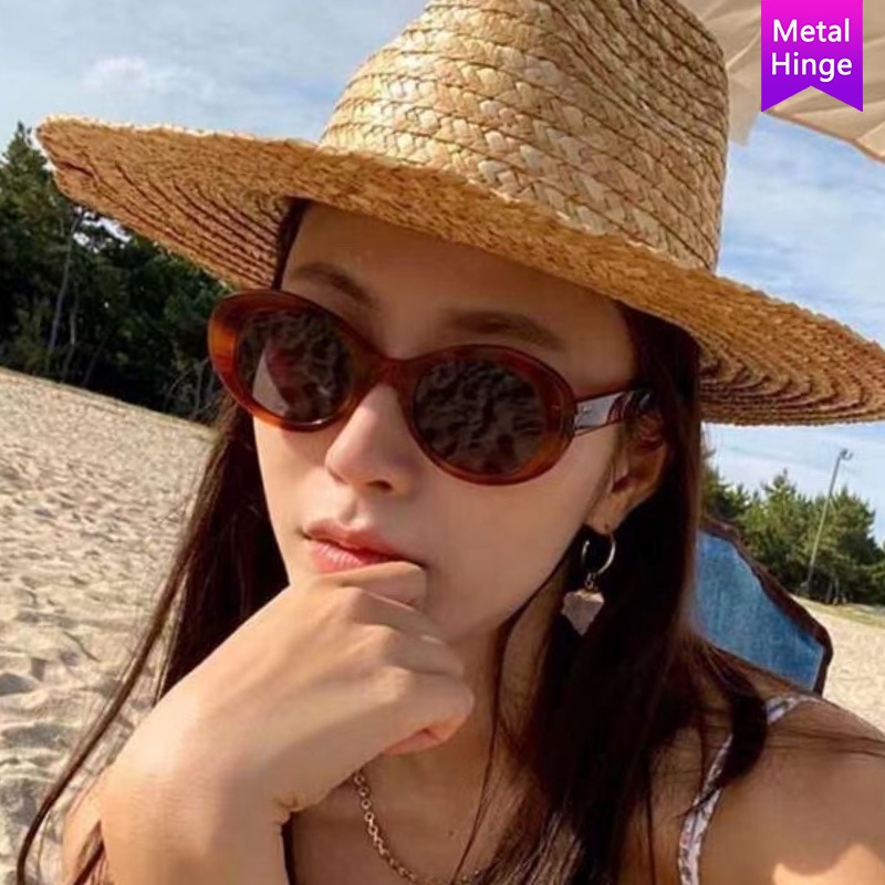 Kính mát gọng kim loại hình bầu dục phong cách Âu Mỹ thời trang 2021