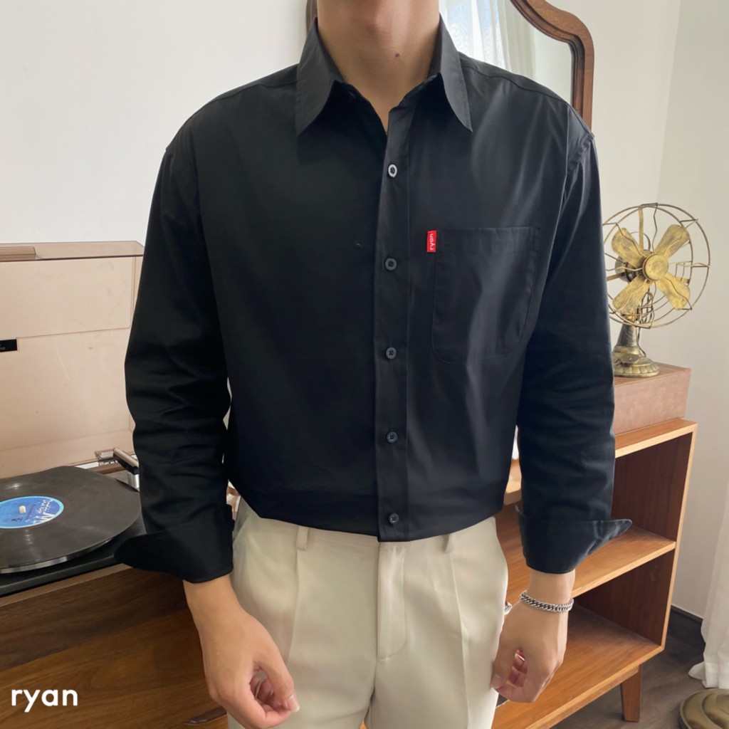 Áo sơ mi nam dài tay trơn đen, trắng, xanh RYAN cổ basic form rộng Hàn Quốc  chất sơ mi cotton cao cấp - Benn shirt | BigBuy360 - bigbuy360.vn