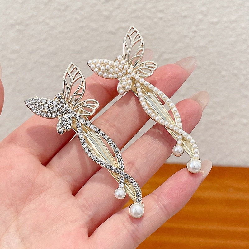 Haimeikang Kẹp tóc hình bướm đính kim cương nhân tạo và ngọc trai phong cách Hàn Quốc mới