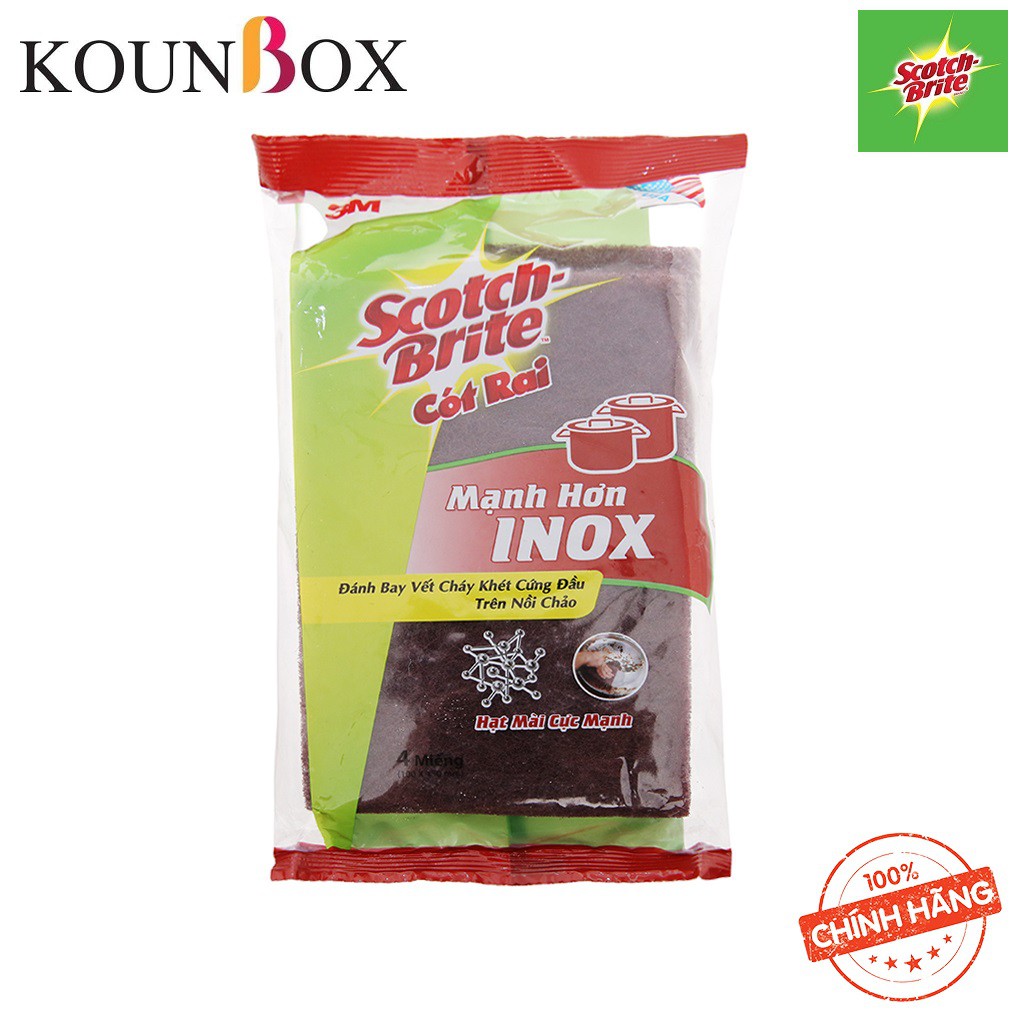 Cước cọ rửa Scotch Brite 3M Mạnh hơn inox 7447 Cước cọ rửa siêu mạnh - Chữ nhật 10x15cm