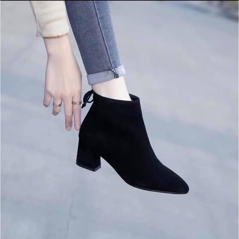 [HOT TREND] Bốt nữ da lộn hàng cao cấp đế vuông khoá sau siêu hot