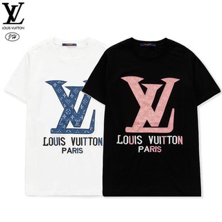 Áo thun cotton ngắn thêu họa tiết LV sành điệu trẻ trung cho nam và nữ