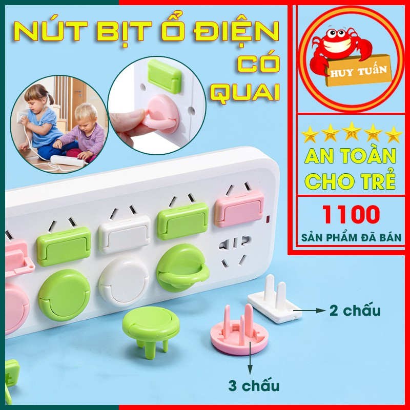 Bịt ổ điện, ổ cắm loại 2 chấu, 3 chấu chống giật chống cháy - có quai cầm bảo đảm an toàn cho bé (BOD23)