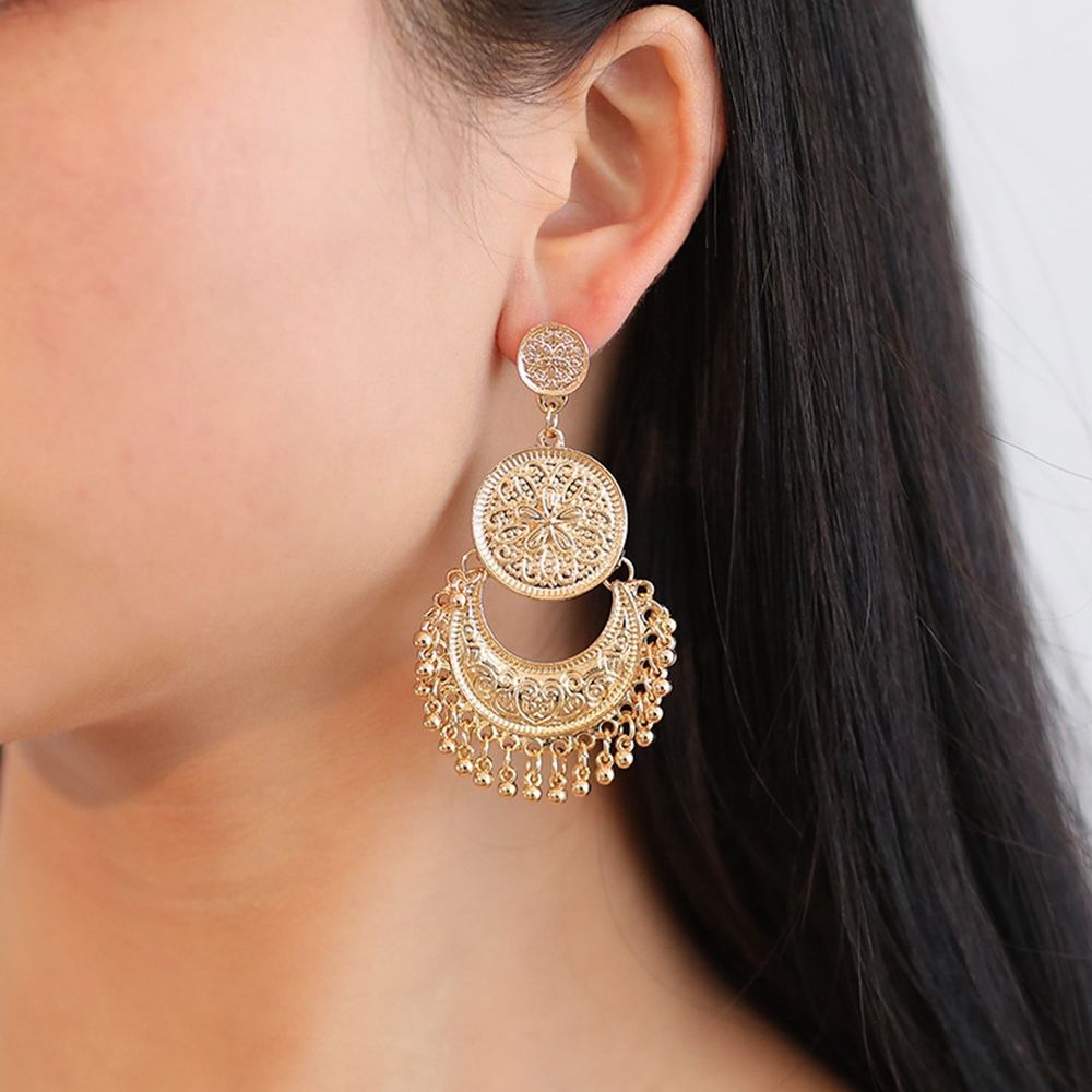 MXGOODS for Women Jewelry Carved Flower Boho Hollow Out  Crescent Drop Earrings