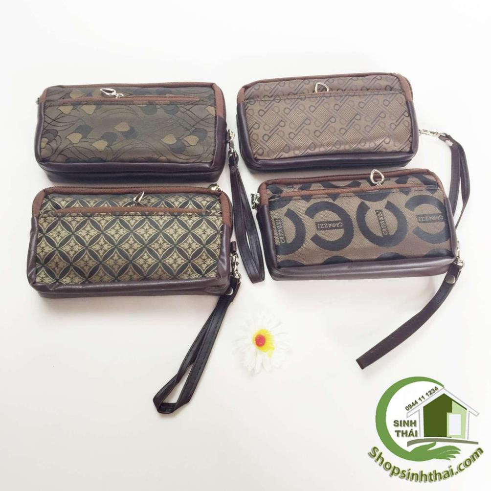 Bóp ví đựng tiền cao cấp nhiều ngăn - bóp lớn đựng được nhiều tiền - màu nâu giao họa tiết ngẫu nhiên