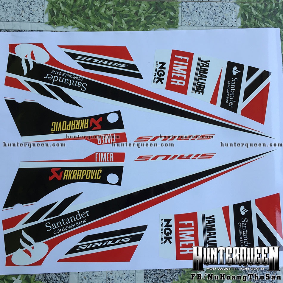 Tem rời Sirius - Santander trắng đỏ - Thiết kế theo yêu cầu, chỉnh sửa theo ý. Sắc nét, bền màu