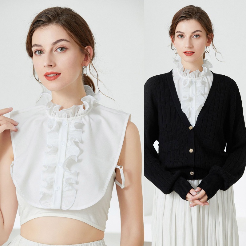 Han Áo Sơ Mi Trắng Nửa Cổ Đứng Nhún Bèo Dickey Có Thể Tháo Rời Cho Nữ