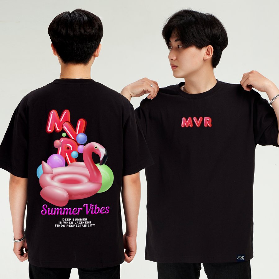 Áo Thun Hồng Hạc Cute Nam Nữ In Hình Phao Hồng Mùa Hè Thời Trang MVR 2 Mặt LIKA20052003 Đen