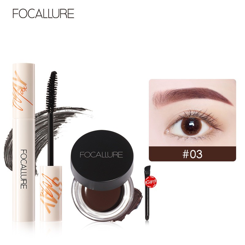 Set Mascara + Gel kẻ Chân Mày FOCALLURE 50.4g Không Thấm Nước Trang Điểm Cho Mắt