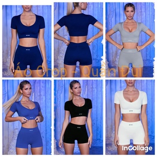 Bộ đồ tập gym yoga pickleball nữ áo bra lệch vai và quần đùi thun dệt kim 4 chiều BINSPORTS BN080