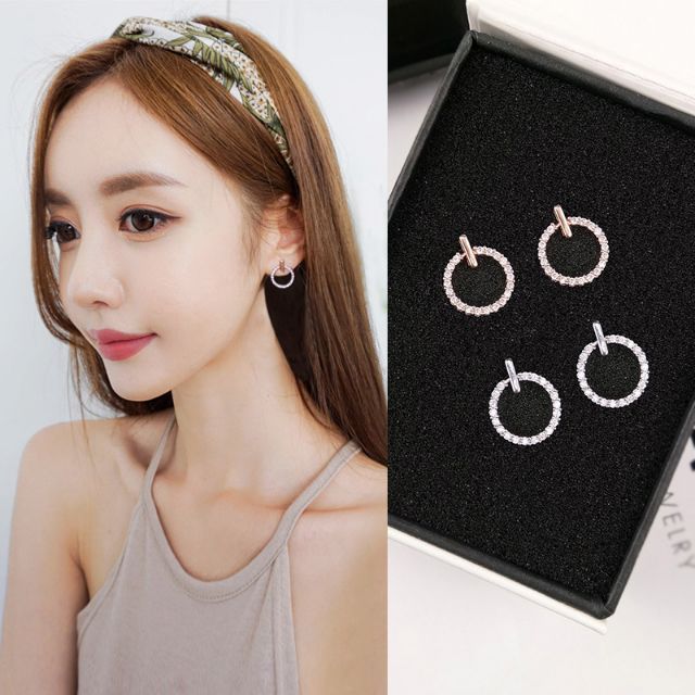Hoa tai khuyên tròn Hàn Quốc bạc 925