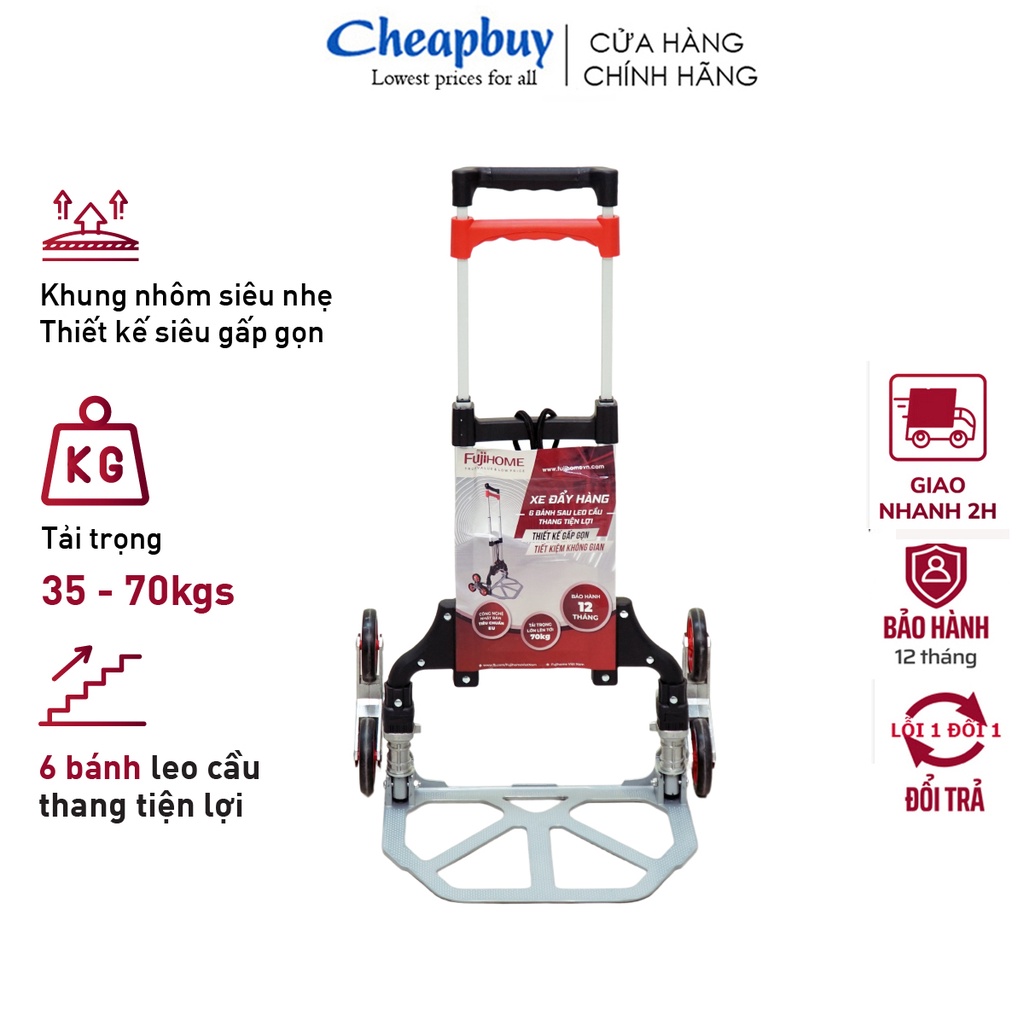 Xe kéo hàng leo cầu thang 6 bánh rút gọn chở 35-70kg nhập khẩu FUJIHOME CC-675