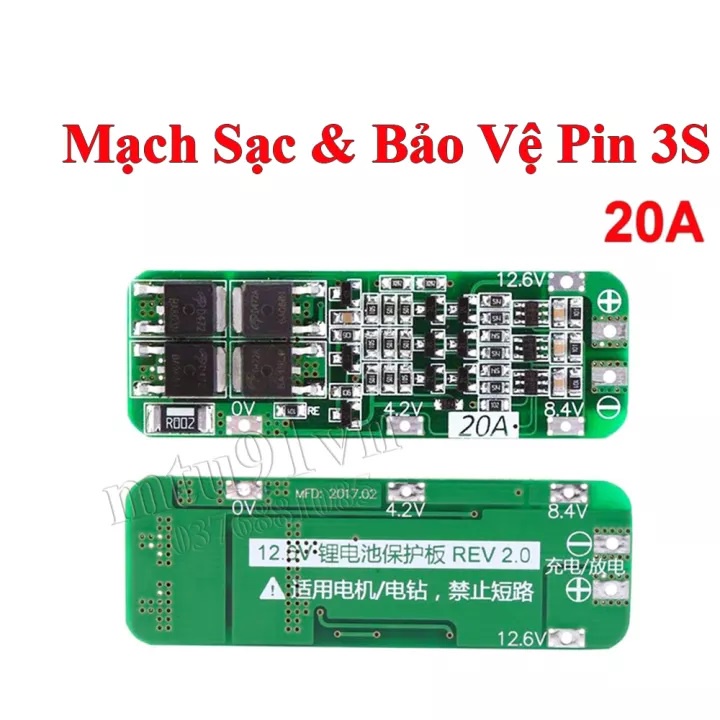 Mạch sạc xả 3 cell pin 18650 12.6V dòng xả 10A, 20A cân bằng có bảo vệ