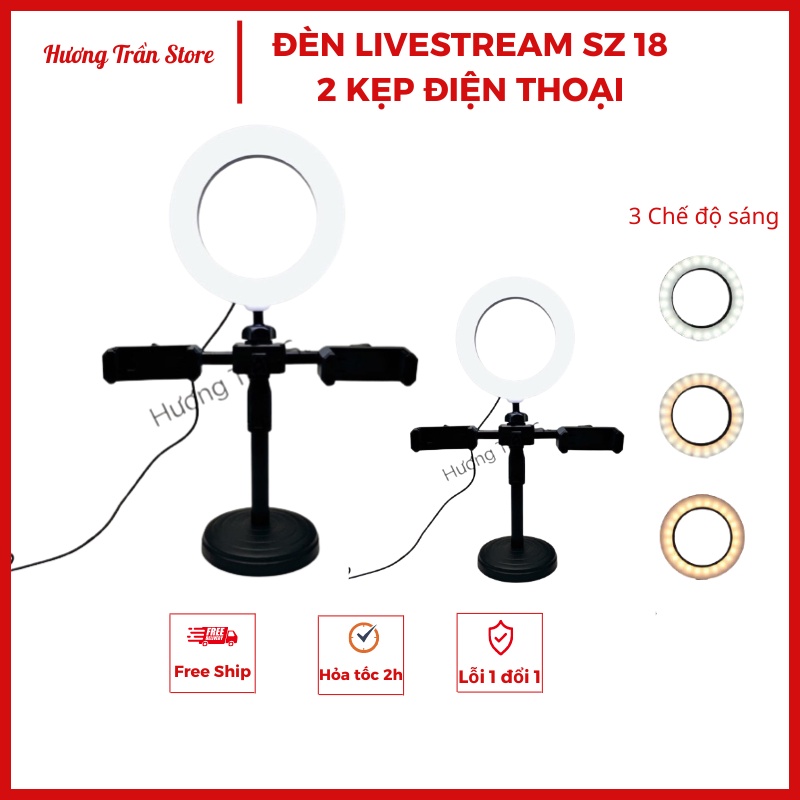 Đèn Livestream Để Bàn 2 Kẹp Điện Thoại siêu sáng hỗ trợ quay video, tiktok, livestream, học zoom, đèn học