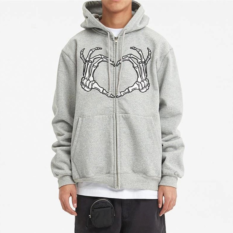 Xiangbao Áo Khoác Hoodie Unisex Ngoại Cỡ Thêu Hình Trái Tim Xương Quai Xanh