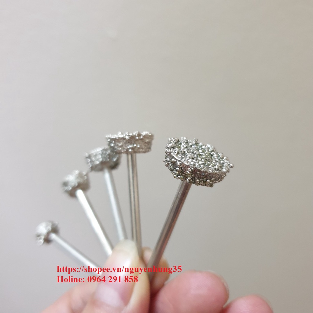 bộ 5 mũi khắc đá loại thô cán 3mm - mũi mài kim cương thô hình trụ vát