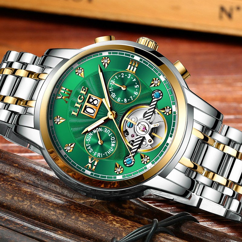LIGE Đồng Hồ Cơ Tự Động Sang Trọng Cho Nam
