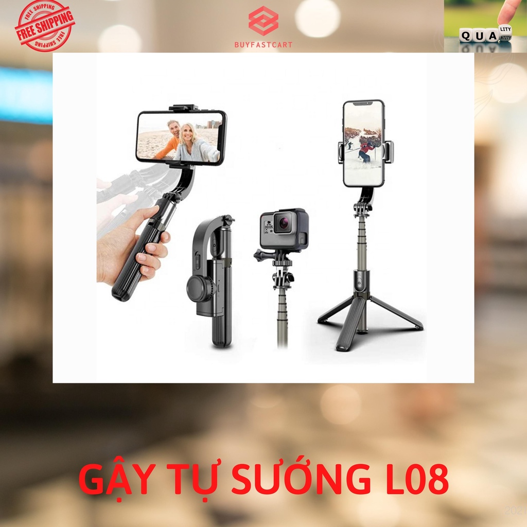 Gậy chống rung Gimbal Stabilizer L08 tripod 3 chân đỡ, selfie chụp ảnh bằng remote Bluetooth 4.0 xoay 360 độ