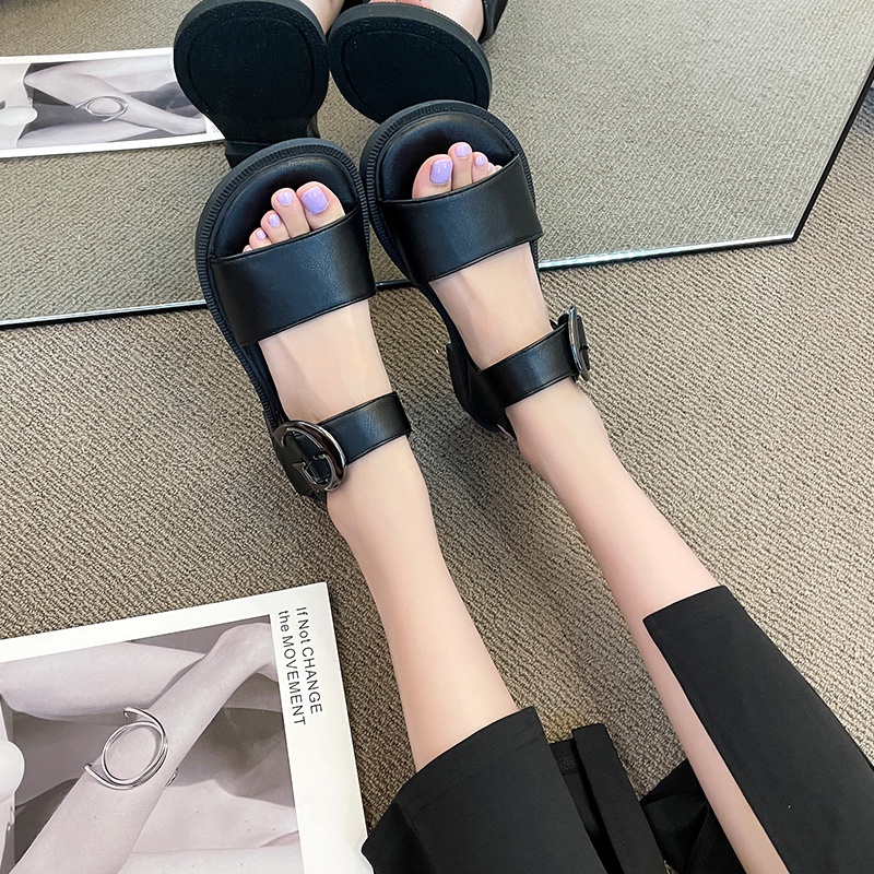 Sandal Hở Ngón Đế Thấp Phong Cách Retro Cho Nữ