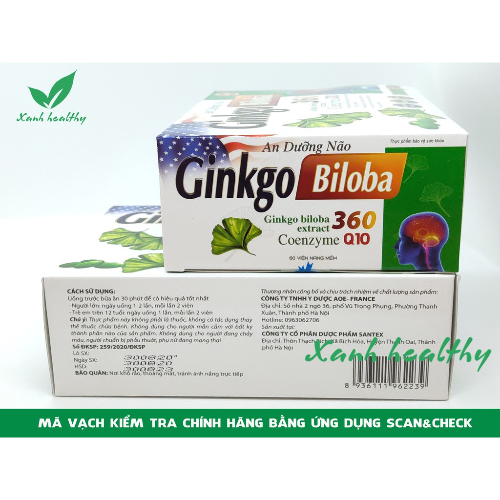 Viên uống An Dưỡng Não Ginkgo Biloba 60-  Thành phần thảo dược giúp Giảm đau đầu chóng mặt, rối loại tiền đình hiệu quả