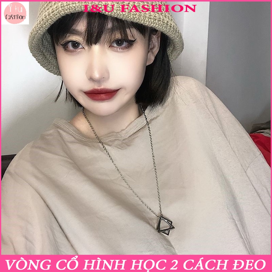 Dây chuyền vòng cổ Nam Nữ UNISEX thiết kế hình học với hình vuông và tam giác màu đen cá tính có thể lồng vào nhau VC-63